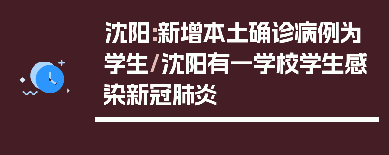 沈阳:新增本土确诊病例为学生/沈阳有一学校学生感染新冠肺炎