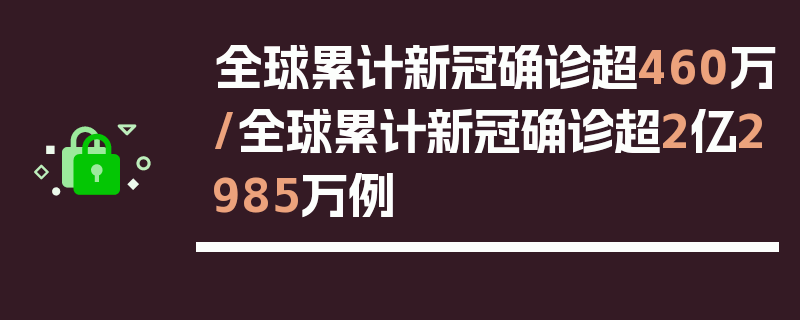 全球累计新冠确诊超460万/全球累计新冠确诊超2亿2985万例