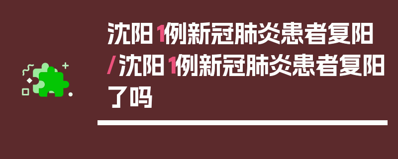 沈阳1例新冠肺炎患者复阳/沈阳1例新冠肺炎患者复阳了吗