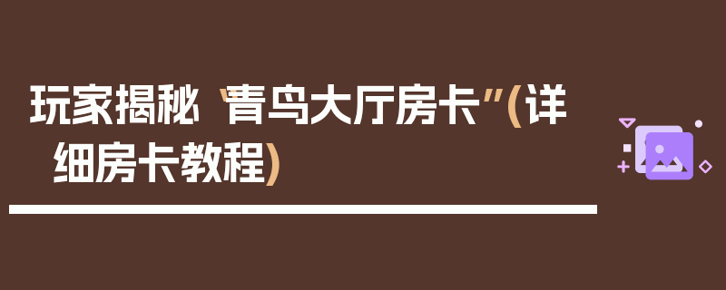 玩家揭秘“青鸟大厅房卡”(详细房卡教程)