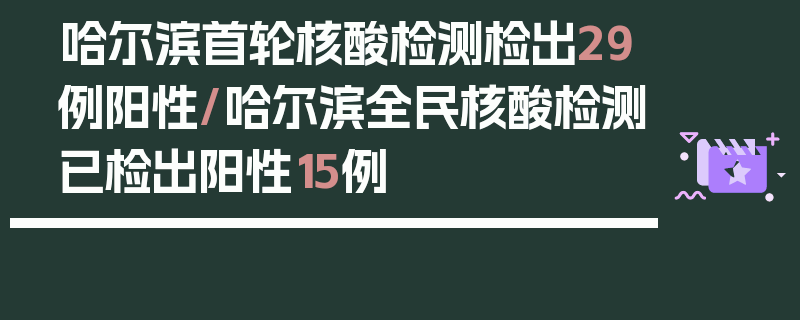 哈尔滨首轮核酸检测检出29例阳性/哈尔滨全民核酸检测已检出阳性15例