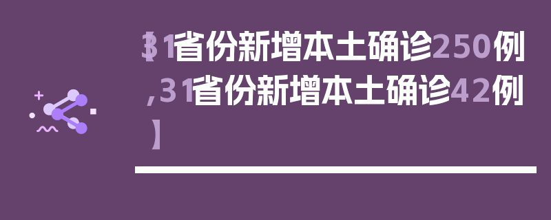 【31省份新增本土确诊250例,31省份新增本土确诊42例】