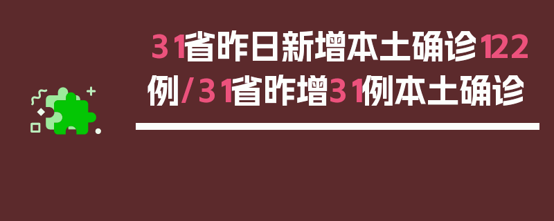 31省昨日新增本土确诊122例/31省昨增31例本土确诊