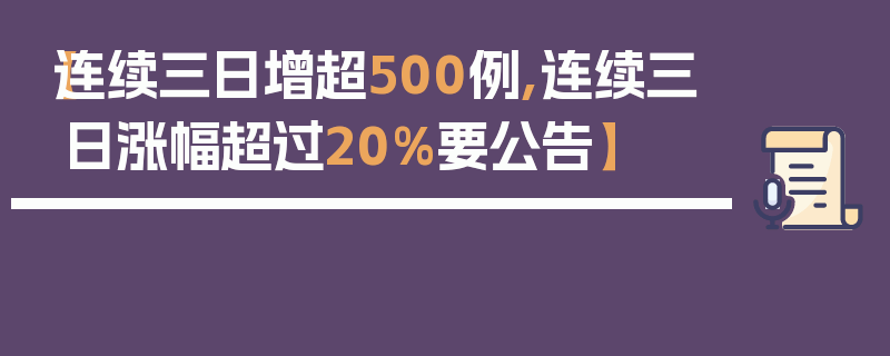 【连续三日增超500例,连续三日涨幅超过20%要公告】