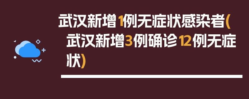 武汉新增1例无症状感染者(武汉新增3例确诊12例无症状)