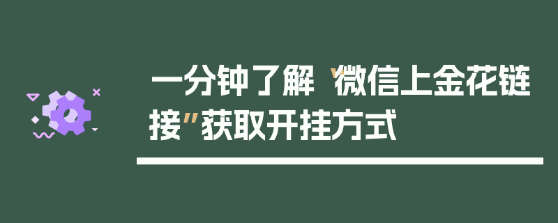 一分钟了解“微信上金花链接”获取开挂方式