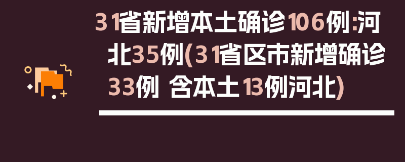 31省新增本土确诊106例:河北35例(31省区市新增确诊33例 含本土13例河北)