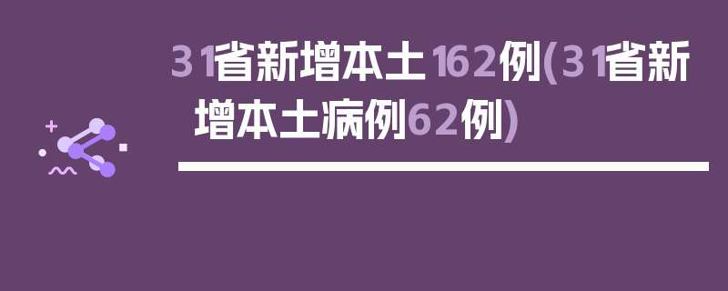 31省新增本土162例(31省新增本土病例62例)