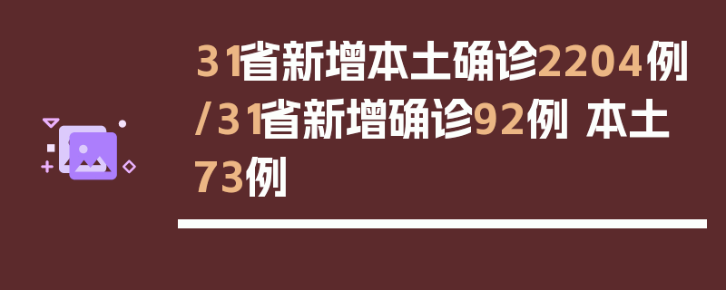 31省新增本土确诊2204例/31省新增确诊92例 本土73例
