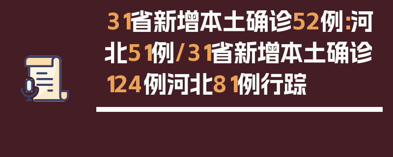 31省新增本土确诊52例:河北51例/31省新增本土确诊124例河北81例行踪