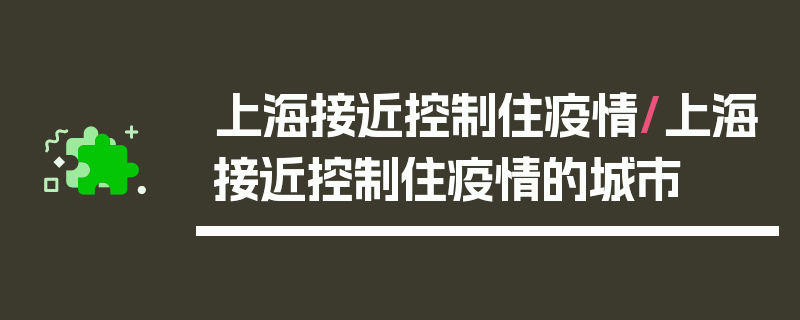 上海接近控制住疫情/上海接近控制住疫情的城市