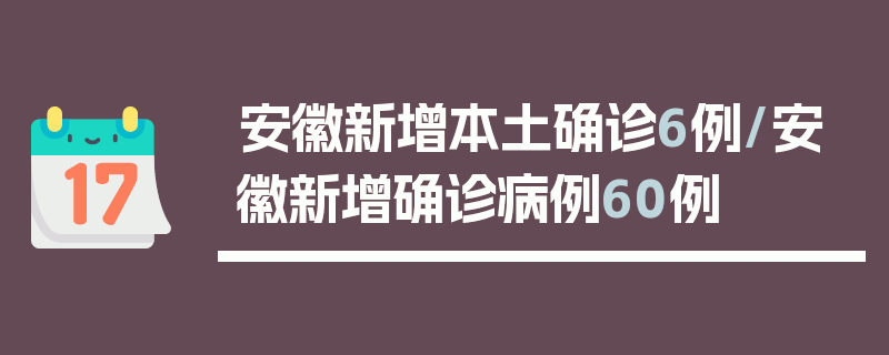安徽新增本土确诊6例/安徽新增确诊病例60例