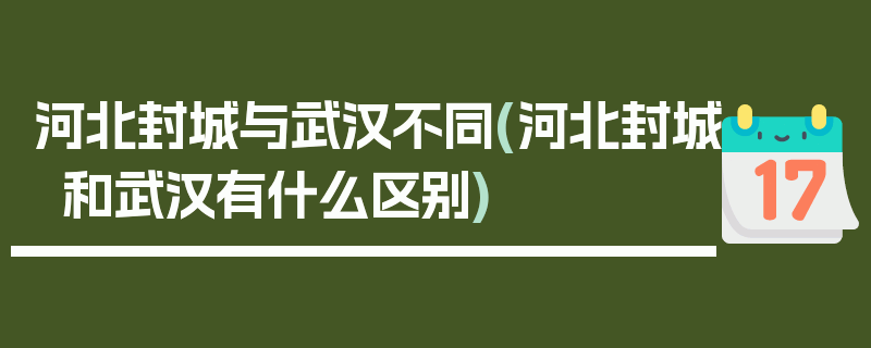 河北封城与武汉不同(河北封城和武汉有什么区别)